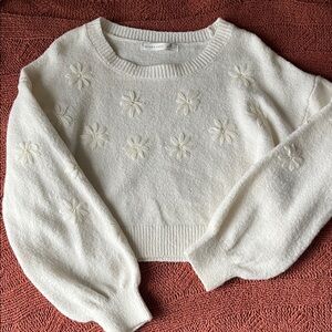 Altar’d State Cream Estelle Embroidered Flower Sweater